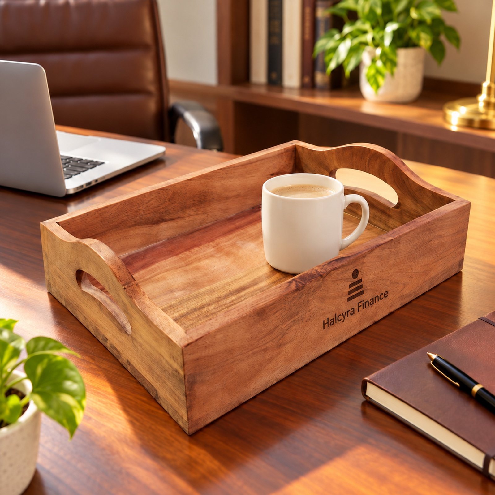 Click to zoom Wooden Acacia Tray, shown in use