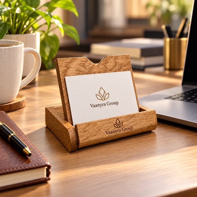 Wooden Card Holder Collapsible, shown in use