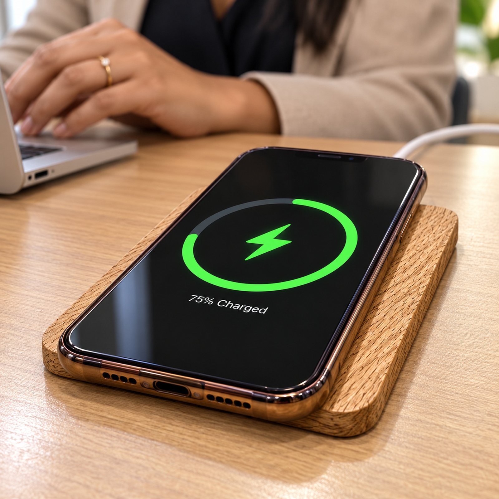 Click to zoom Wireless Charger Coaster, shown in use