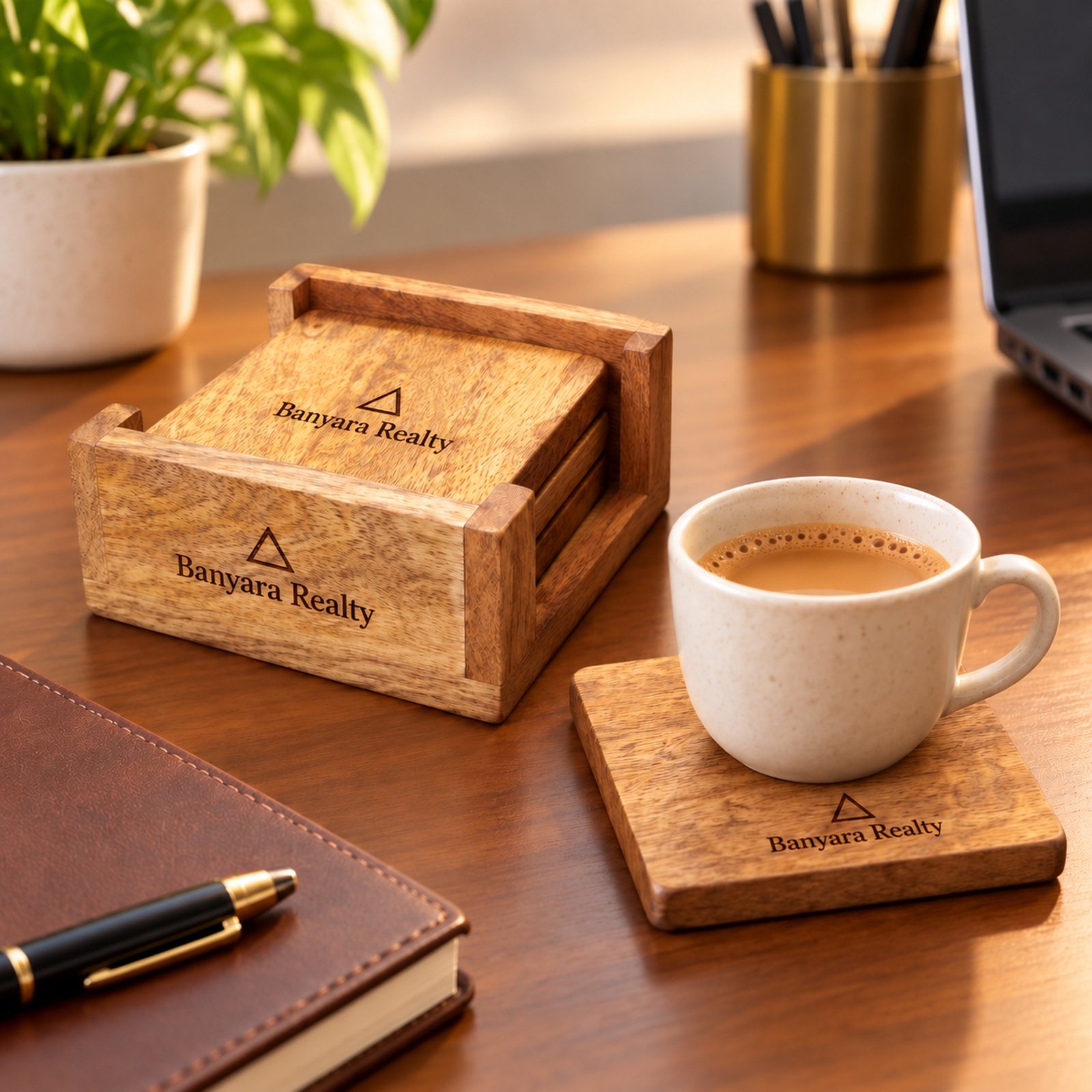 Click to zoom Simple Caddy 4 Pcs Square Coasters, shown in use