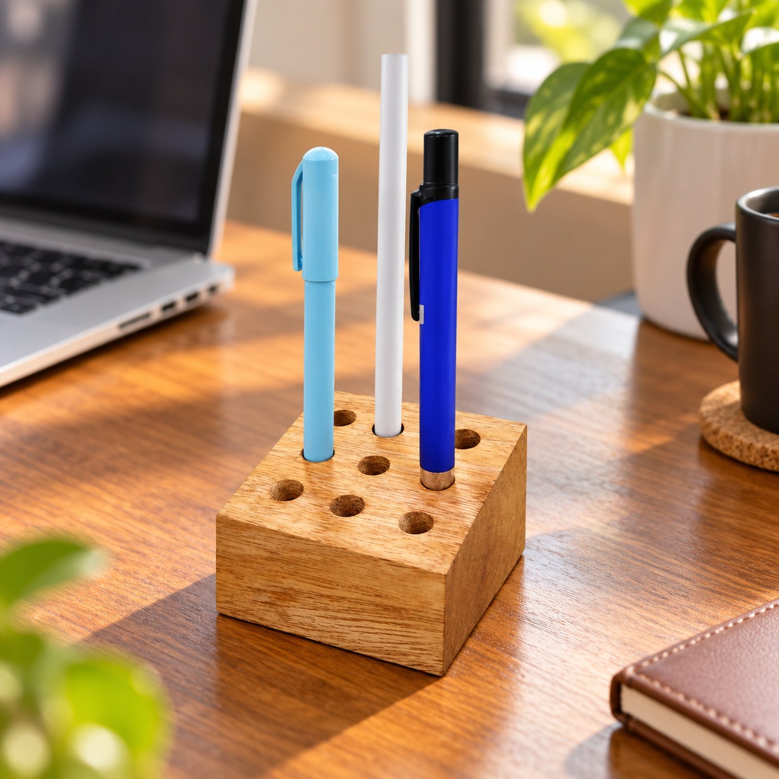 Click to zoom Wooden Pen Stand, Design 2, shown in use