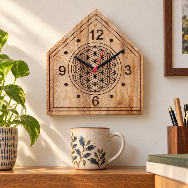 Wooden Wall Clock, Design 12, shown in use