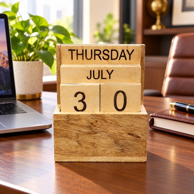 Wooden Perpetual Calander, Design 2, shown in use
