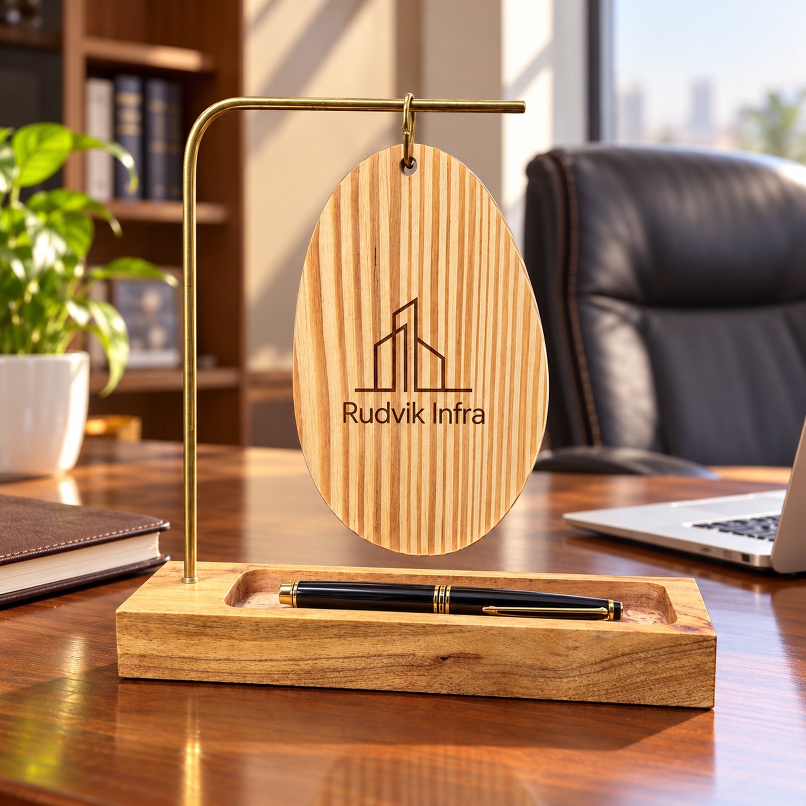 Click to zoom Wooden Table Top Item with Hanging Plaque, shown in use