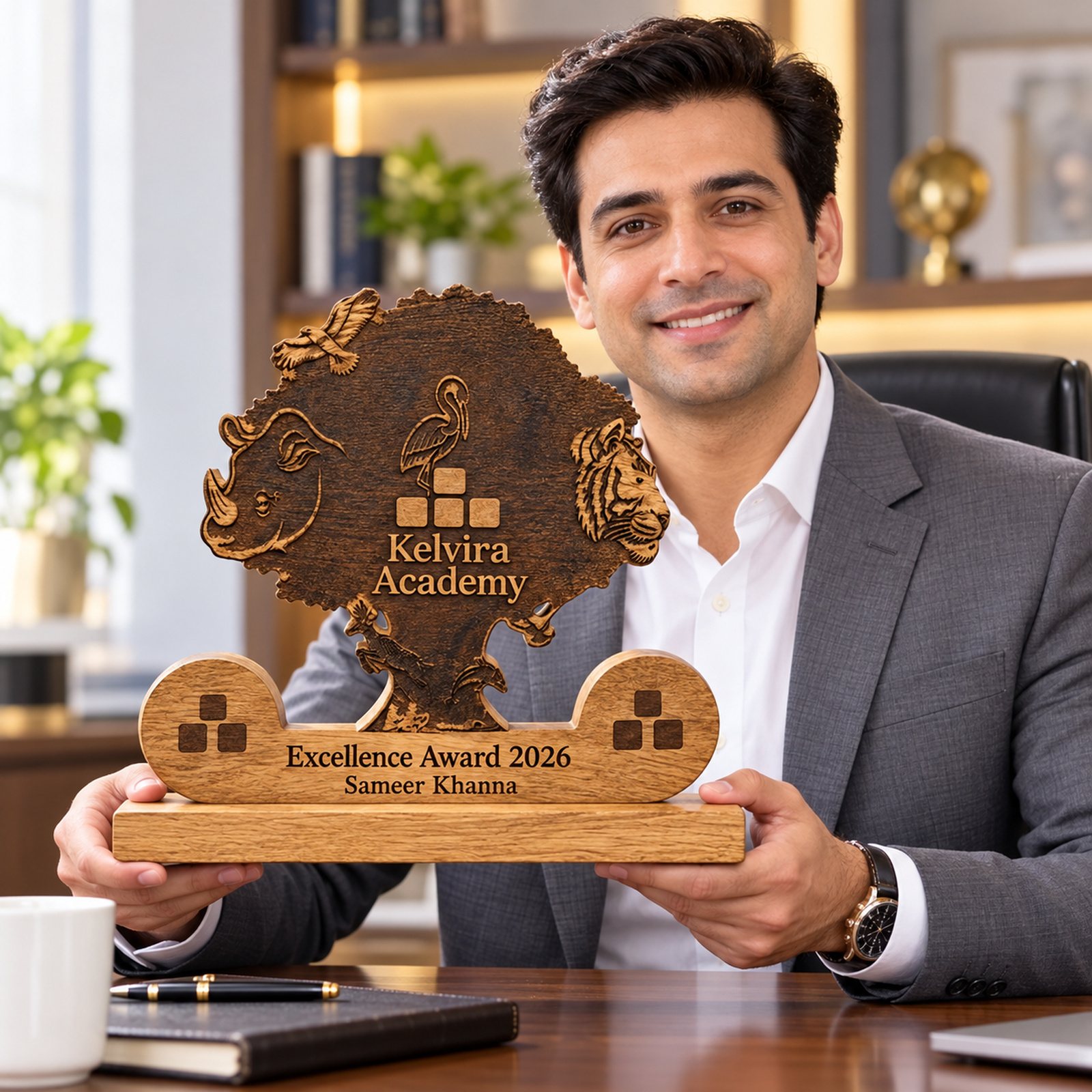 Click to zoom Tree Cut-Out Wooden Trophy, customised with a company logo