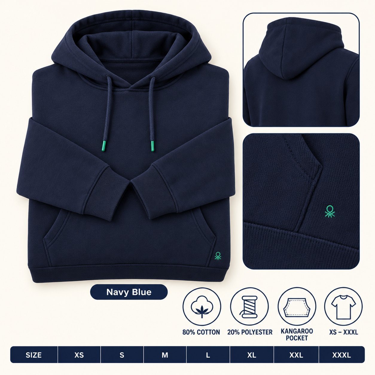 United Colors of Benetton Hoodie Sweatshirt in all 1 colours, 80% cotton 20% polyester, for dealer meet gift