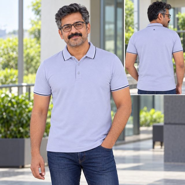 Man wearing United Colors of Benetton Polo T-Shirt (lycra cotton) in Steel Grey, sales team reward