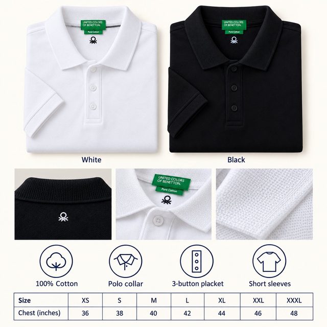 United Colors of Benetton Polo T-Shirt (premium) in all 2 colours, 100% cotton, for festive gifting