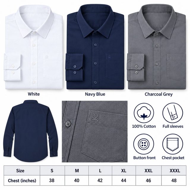 United Colors of Benetton Full Sleeve Shirt in all 3 colours, 100% cotton, for annual day gift