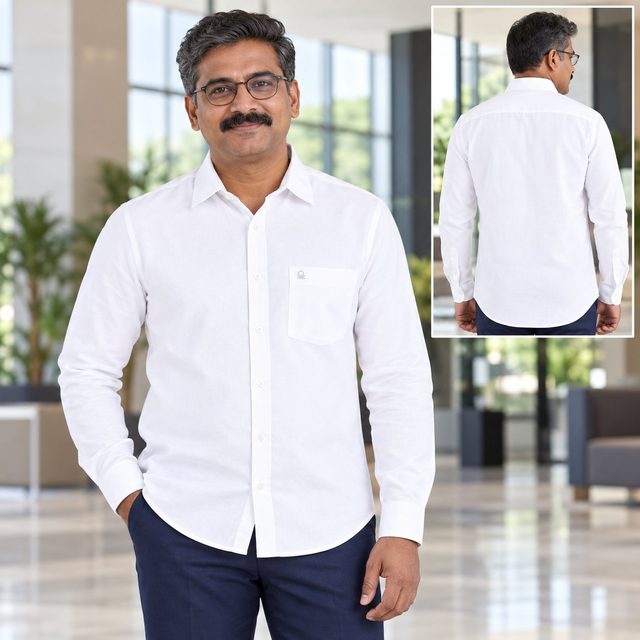 Man wearing United Colors of Benetton Full Sleeve Shirt in White, dealer meet gift