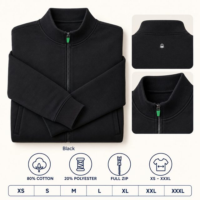 United Colors of Benetton Sweatshirt Full Zipper in all 1 colours, 80% cotton 20% polyester, for team uniform