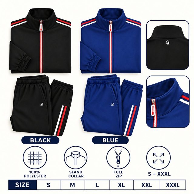 United Colors of Benetton Track Suit (side stripe) in all 2 colours, 100% polyester, for annual day gift