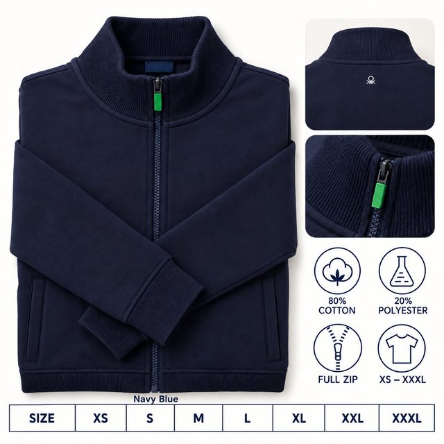 United Colors of Benetton Full Sleeves Zipper Jacket in all 1 colours, 80% cotton 20% polyester, for employee onboarding kit