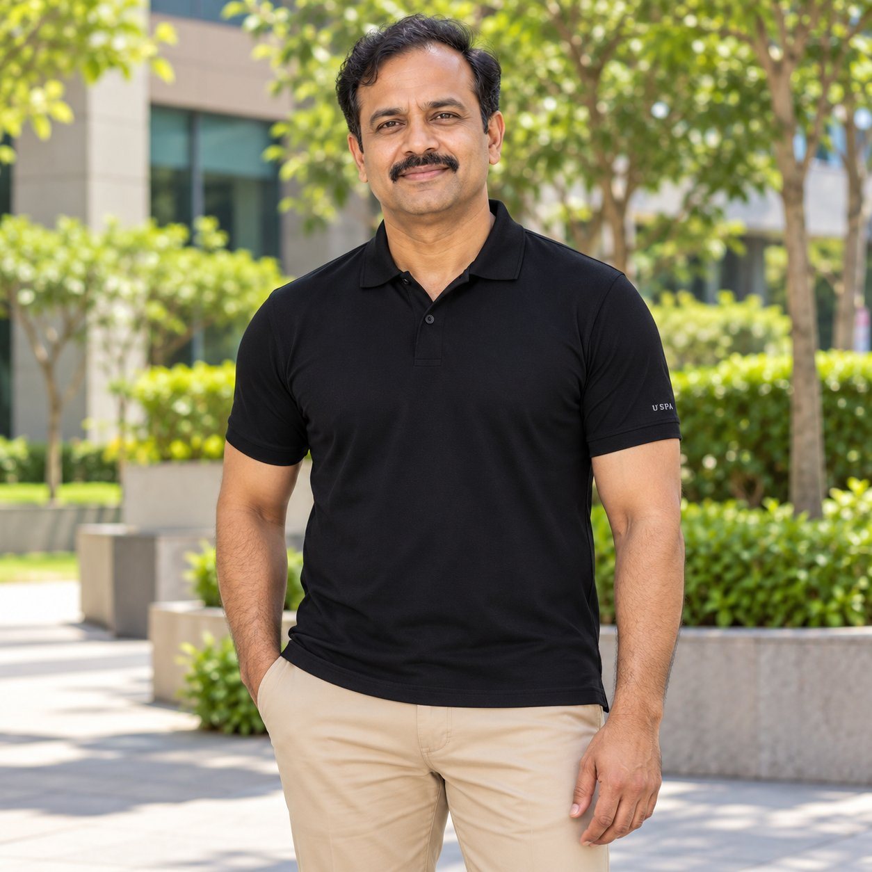 Click to zoom Man wearing U.S. Polo Assn. Play Dry Collar T-Shirt in Black, festive gifting