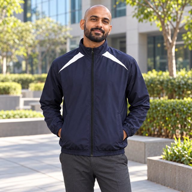 Man wearing U.S. Polo Assn. Windcheater in Navy Blue & White, event giveaway