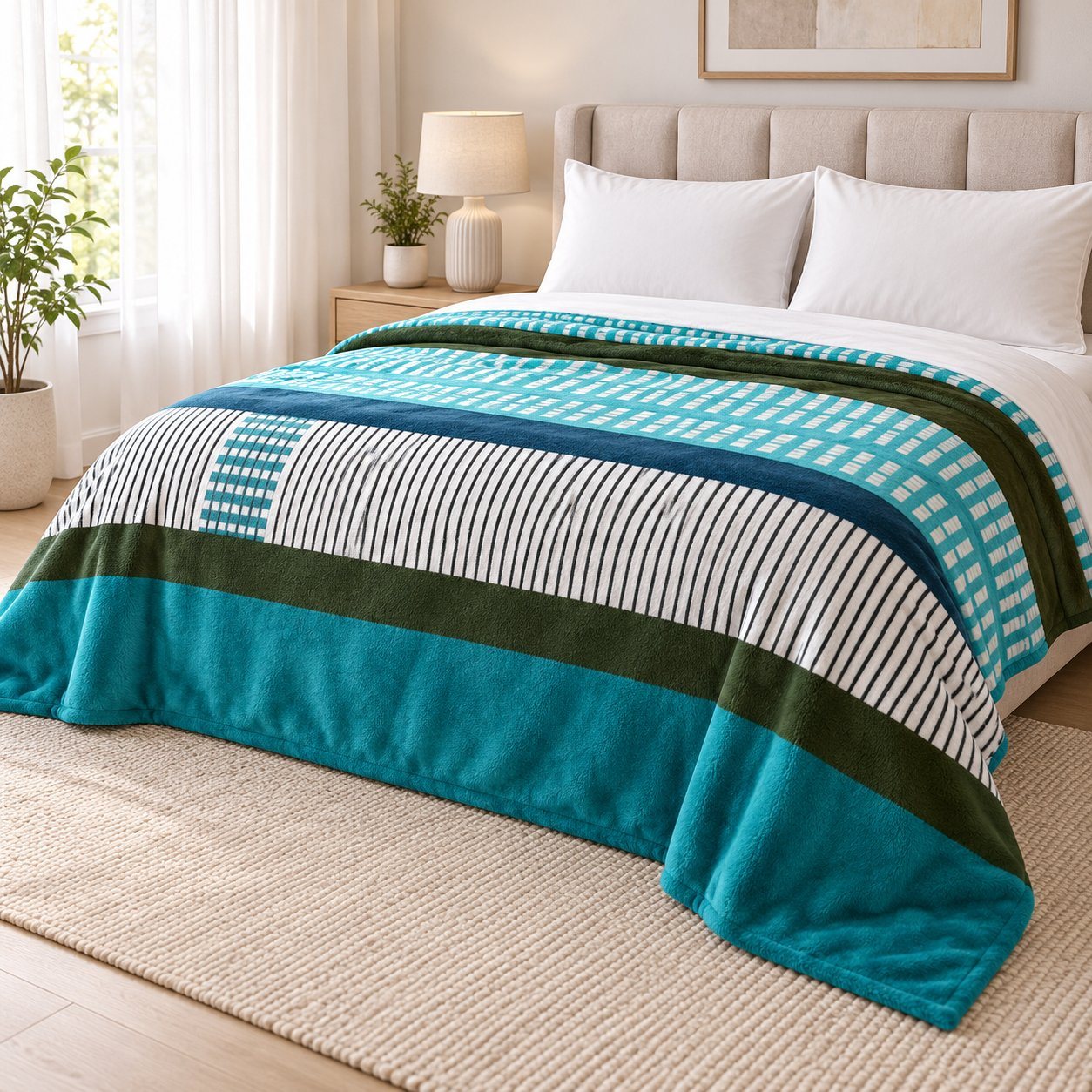 Click to zoom Welspun Soft Scape Double Bed Blanket in Multi Stripe, bulk order with company logo