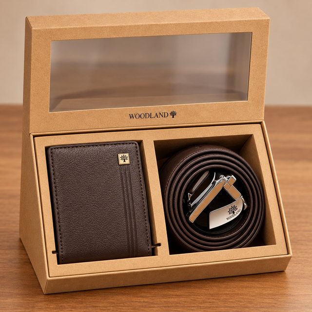 Woodland Men's Wallet & Belt Combo Set in Brown, annual day gift