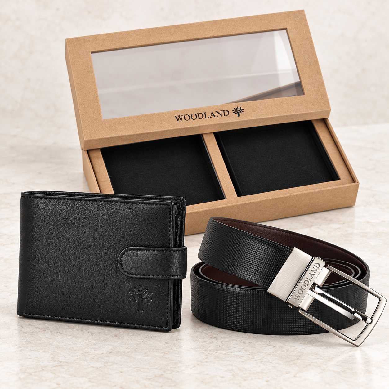 Click to zoom Woodland Men's Wallet & Belt Combo Set in Black, corporate gifting