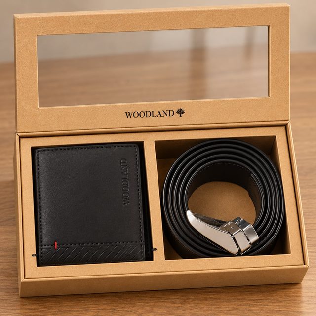 Woodland Belt & Wallet Combo Set in Black, client gift
