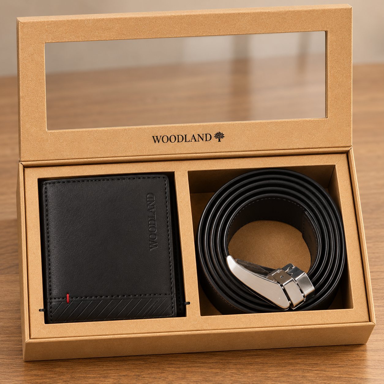 Click to zoom Woodland Belt & Wallet Combo Set in Black, client gift