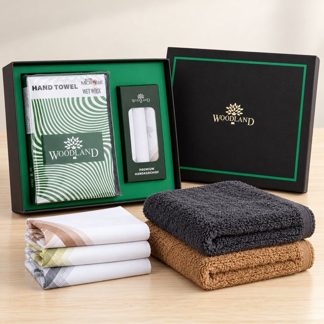 Woodland Hand Towel & Handkerchief Combo Set in Dark, annual day gift