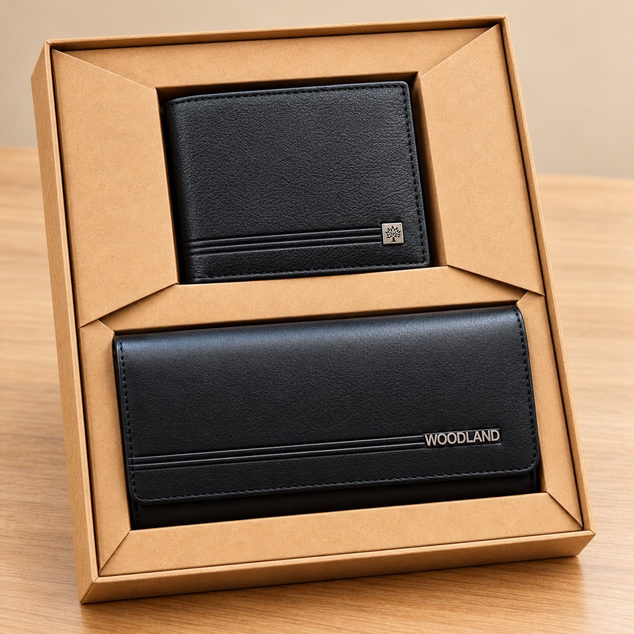 Click to zoom Woodland Men's Wallet & Women Clutcher Combo Set in Black, annual day gift