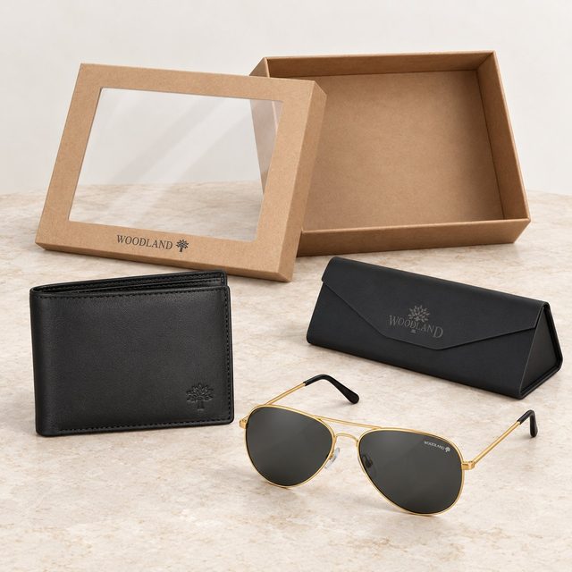 Woodland Men's Wallet & Sunglasses Set in Gold frame, corporate gifting
