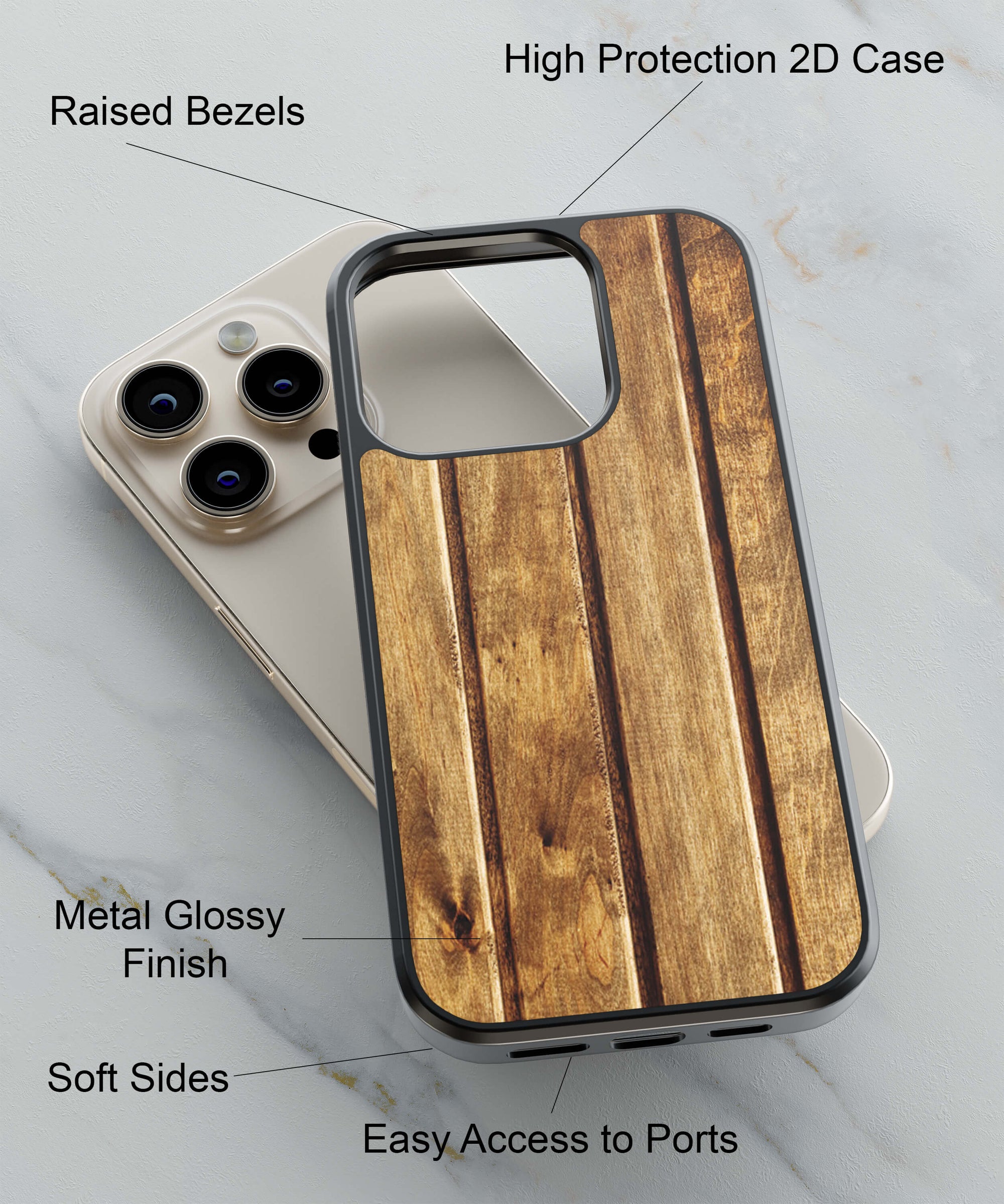 A Wooden Surface Pattern Back Cover for 2D Hybrid TPU And Metal CaseBT0174Hybrid Metal TPU