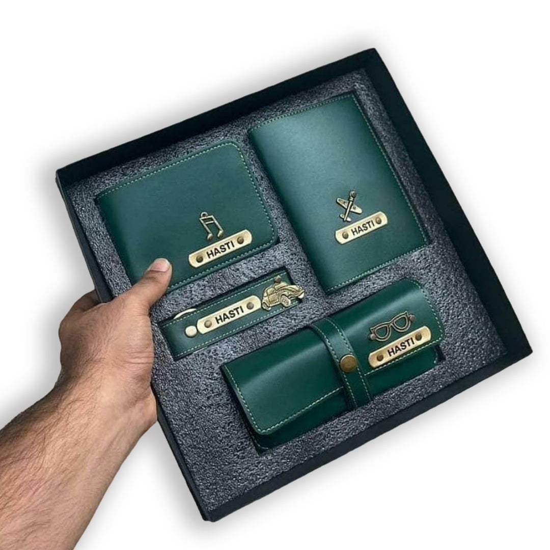 4 Piece Faux Series Combo (Wallet, Eyewear Case, Passport Holder, Keychain)