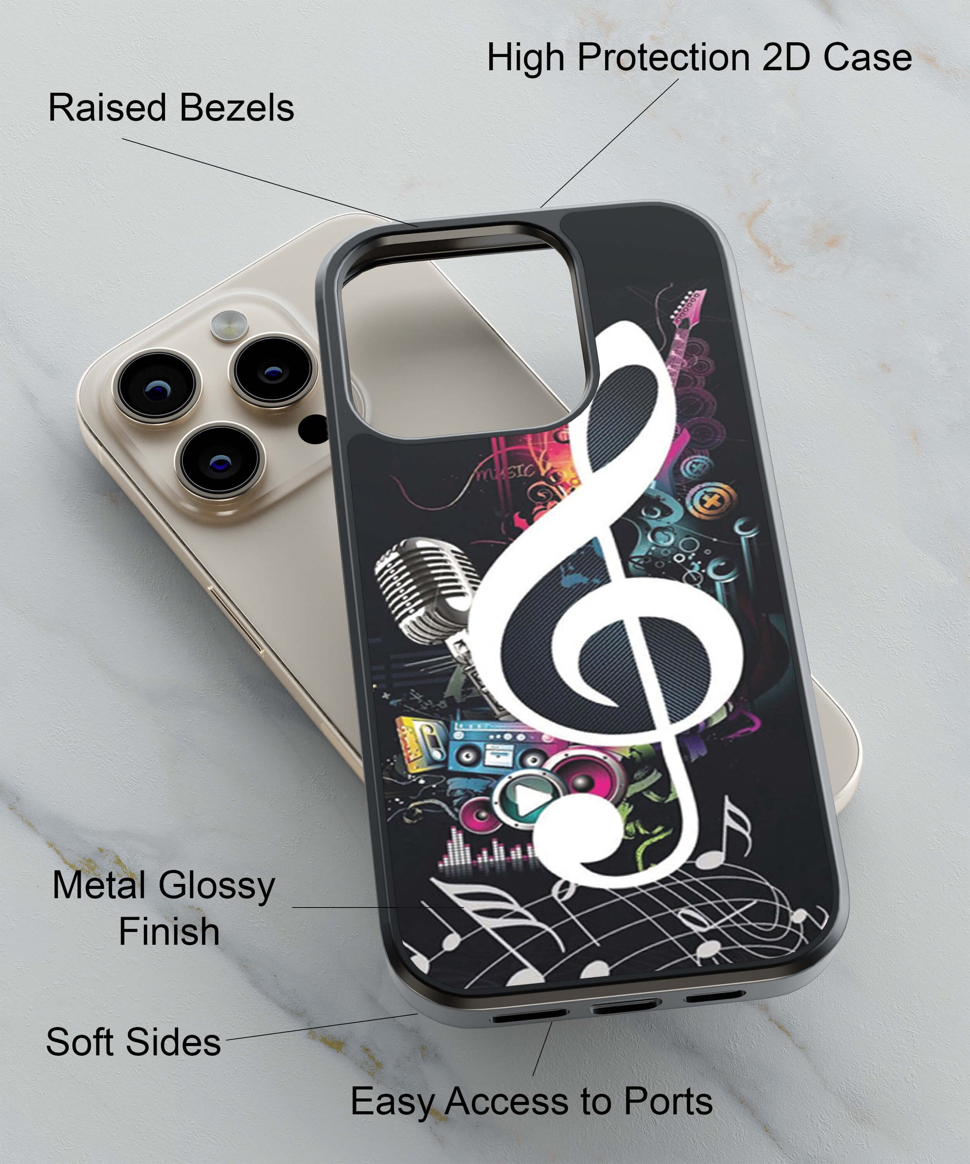 Abstract Musical Note In Rainbow Colours In A Black Background Back Cover for 2D Hybrid TPU And Metal CaseBT0176Hybrid Metal TPU