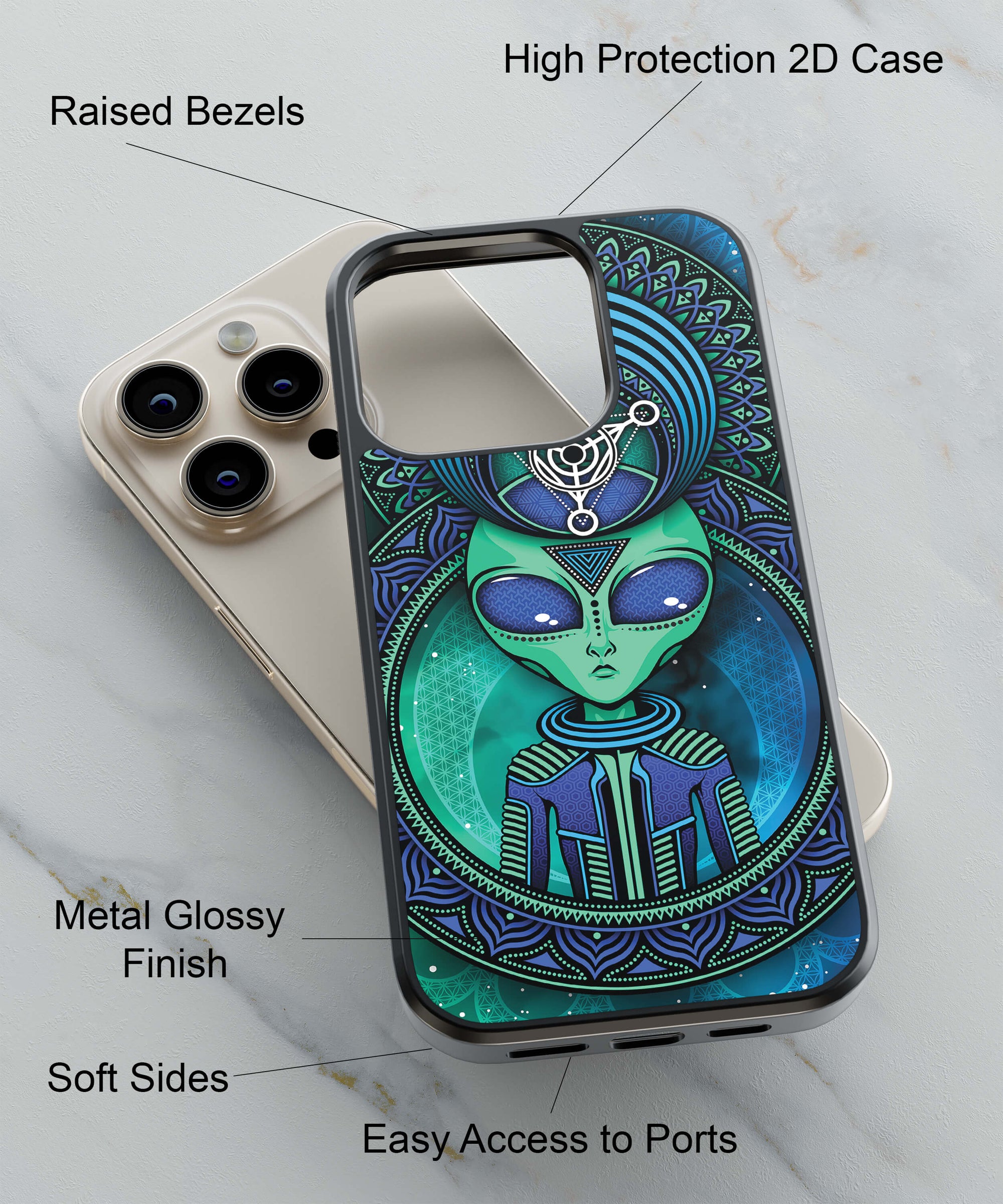 Alien From Other Universe Back Cover for 2D Hybrid TPU And Metal CaseAA1020Hybrid Metal TPU