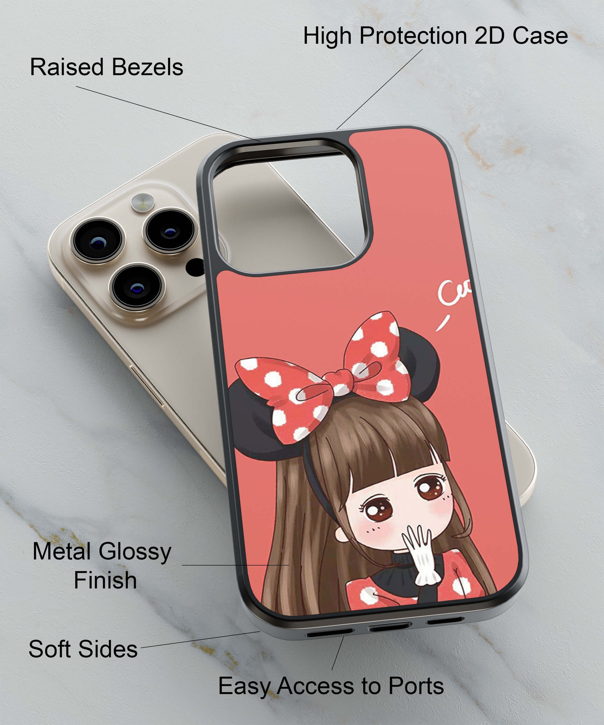 Animated Girl With A Red And White Polka Dot Outfit Back Cover for 2D Hybrid TPU And Metal CaseBT0057Hybrid Metal TPU