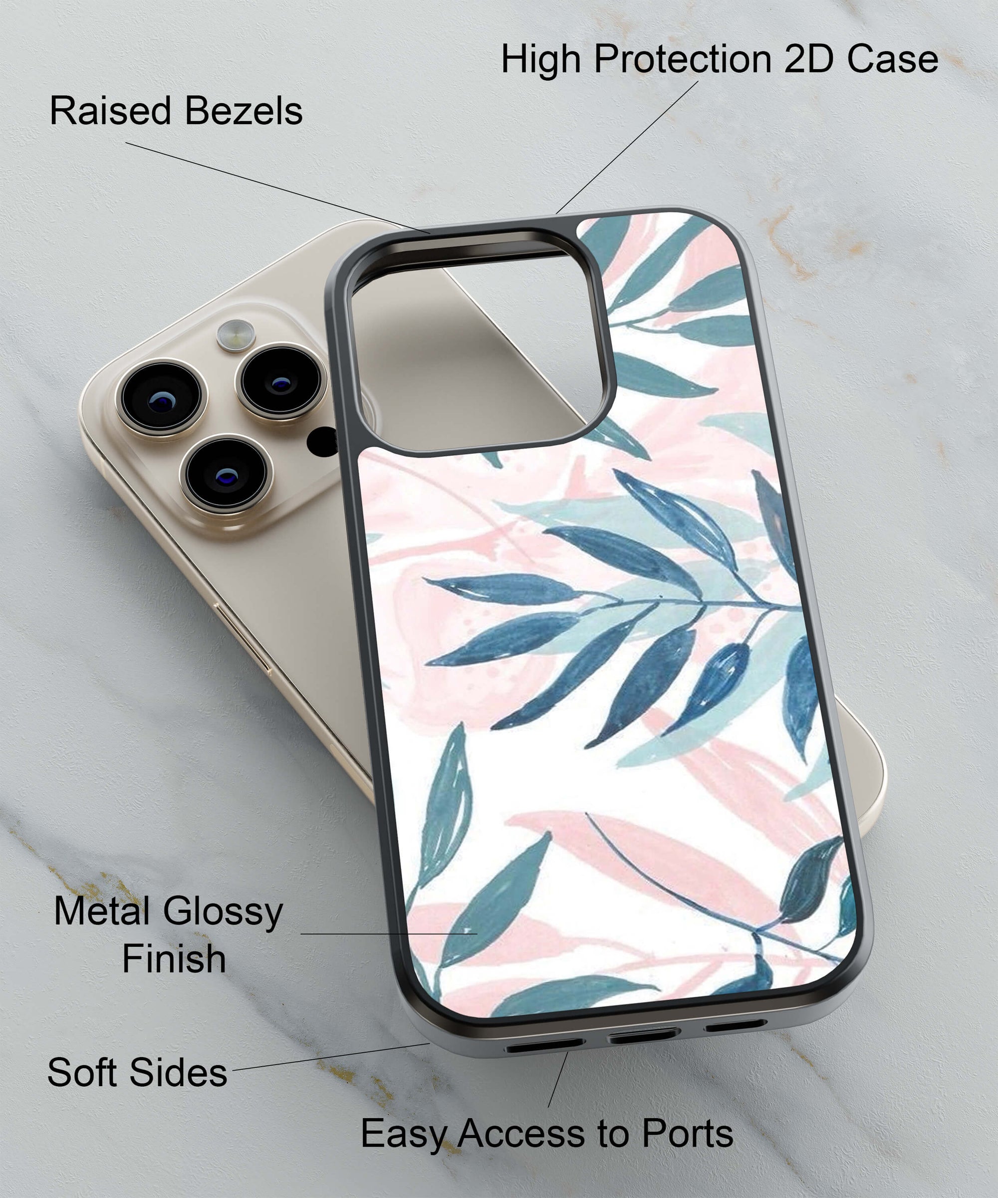 Artsy Leaves Back Cover for 2D Hybrid TPU And Metal CaseAA0110Hybrid Metal TPU