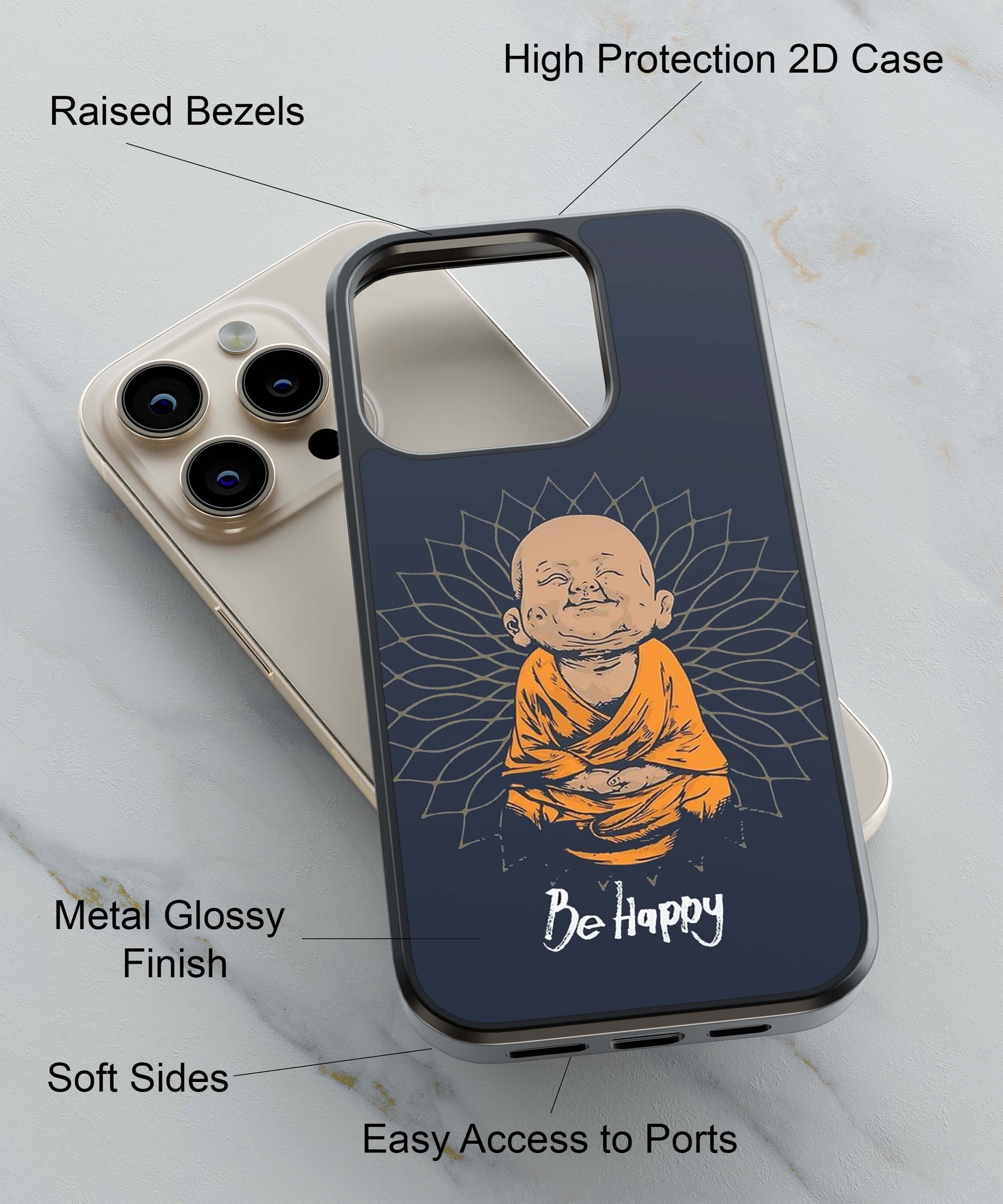 Be Happy Back Cover for 2D Hybrid TPU And Metal CasePS1302Hybrid Metal TPU