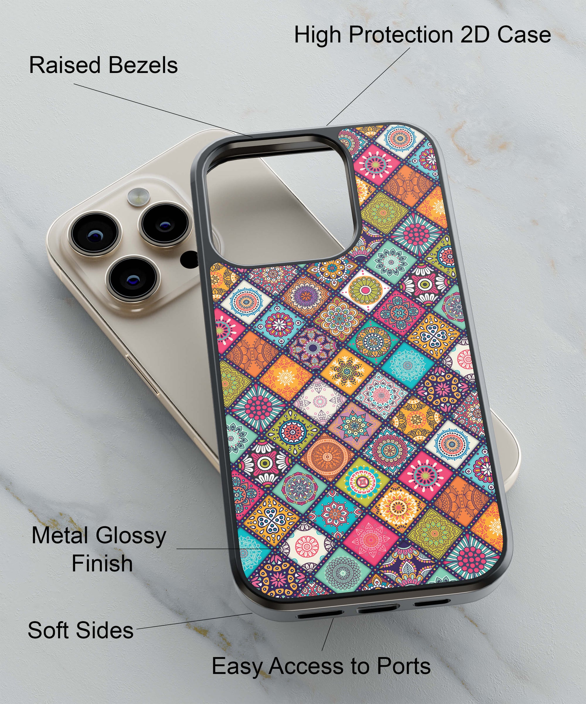 Beautiful Mandala Pattern Back Cover for 2D Hybrid TPU And Metal CaseP0197Hybrid Metal TPU