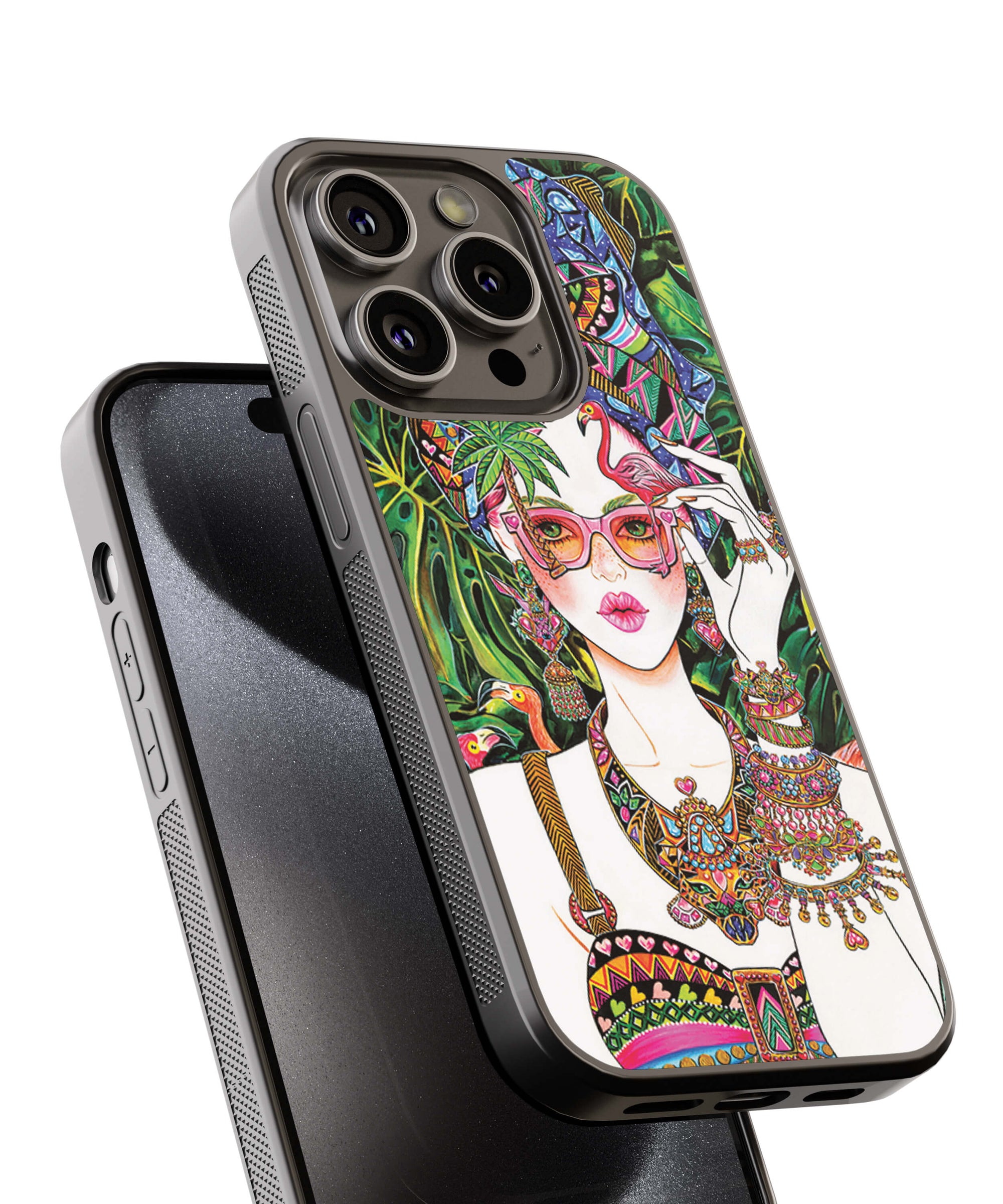 Beautifully Dressed Girl In Water Surrounded By Flamingo And Leaves Showing Beauty Of Nature Back Cover for 2D Hybrid TPU And Metal CaseBT0146Hybrid Metal TPU