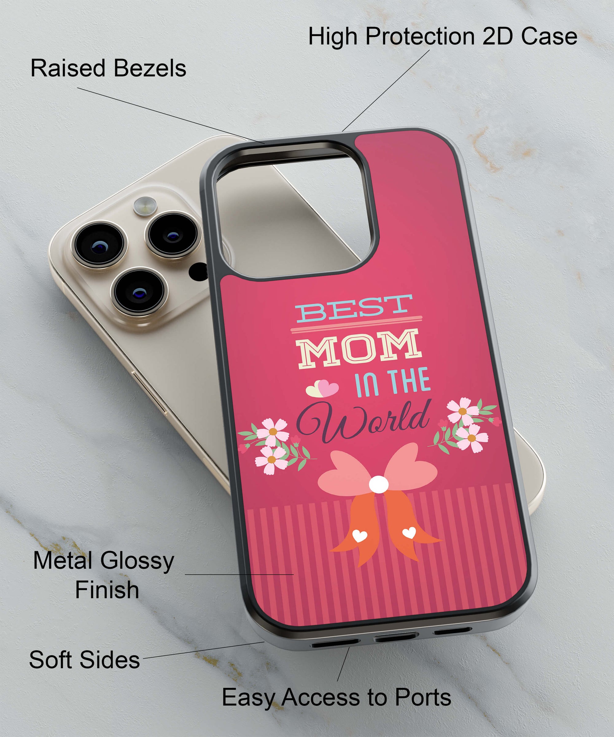 Best Mom in the World Back Cover for 2D Hybrid TPU And Metal CaseG0357Hybrid Metal TPU