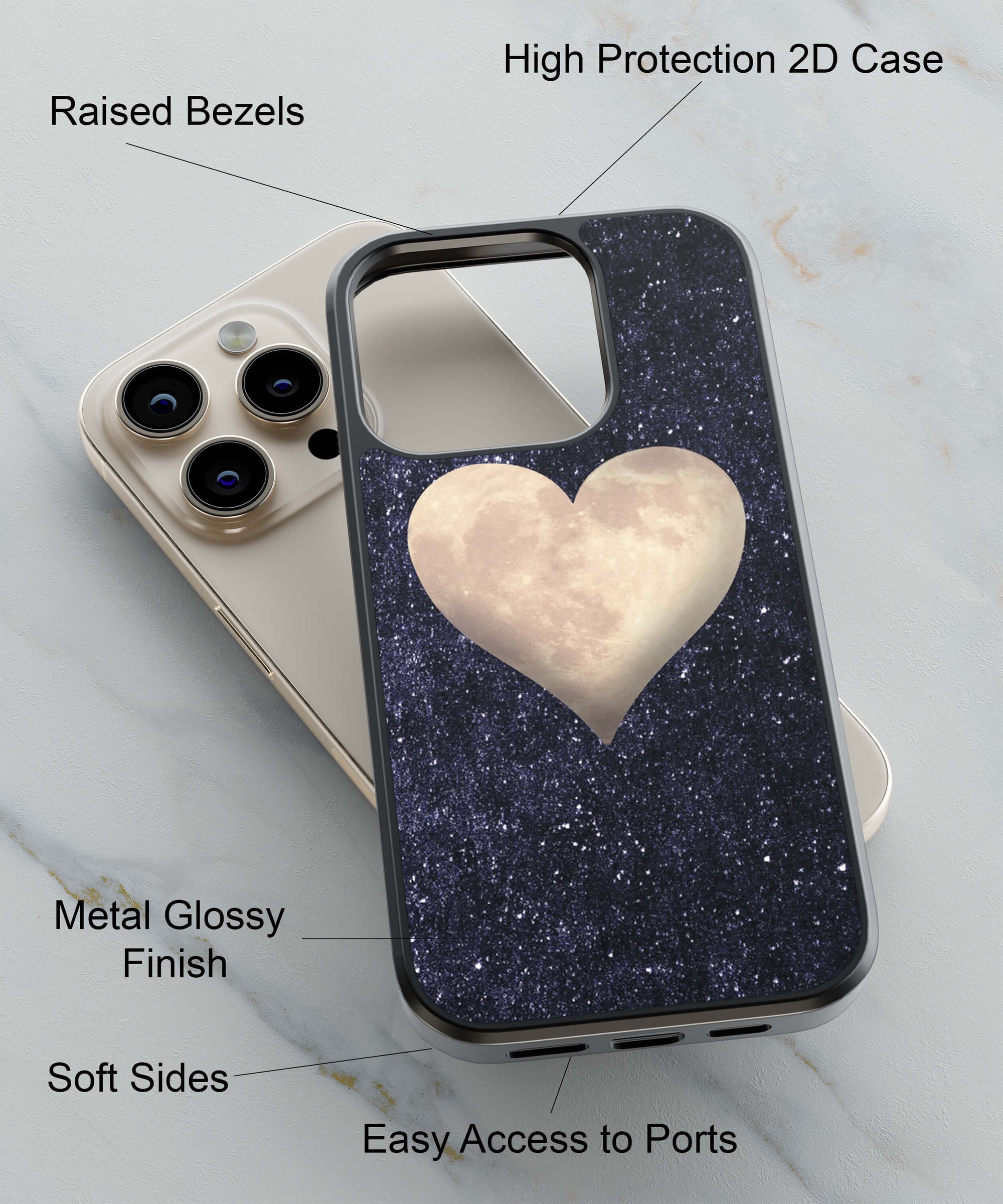 Big Heart Back Cover for 2D Hybrid TPU And Metal CaseA0175Hybrid Metal TPU