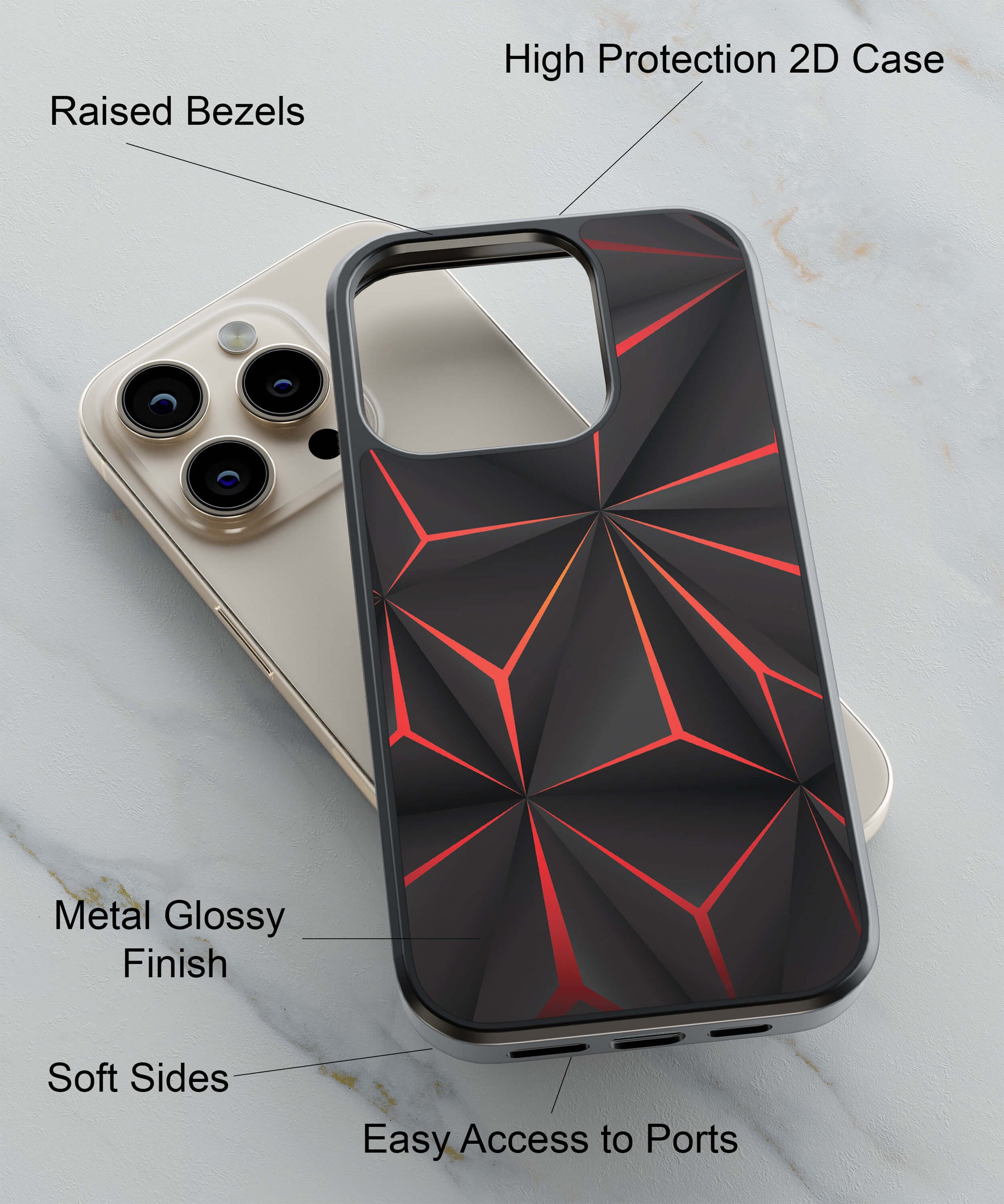 Black and Red Back Cover for 2D Hybrid TPU And Metal CaseA0360Hybrid Metal TPU