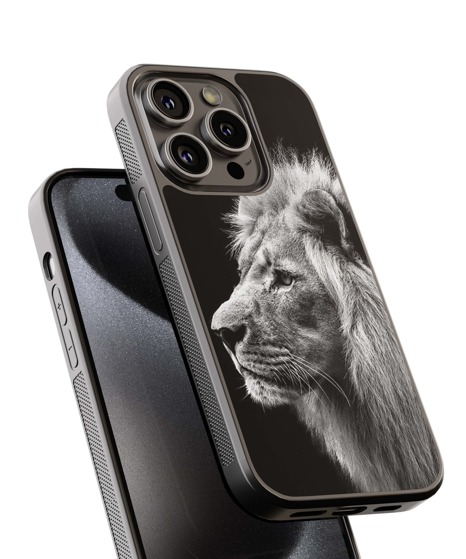 Black And White Vintage Side Pose Of A Lion Back Cover for 2D Hybrid TPU And Metal CaseBT0013Hybrid Metal TPU