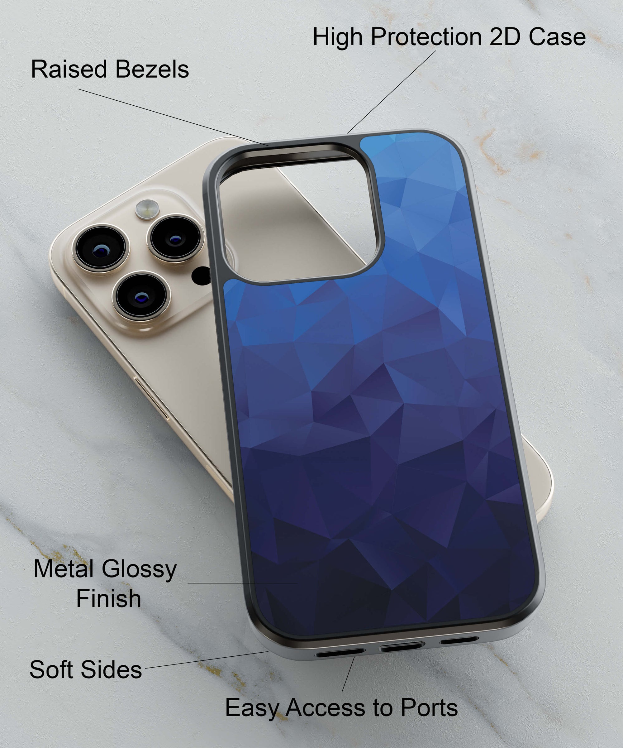 Blue Geometric Back Cover for 2D Hybrid TPU And Metal CaseGF0002Hybrid Metal TPU