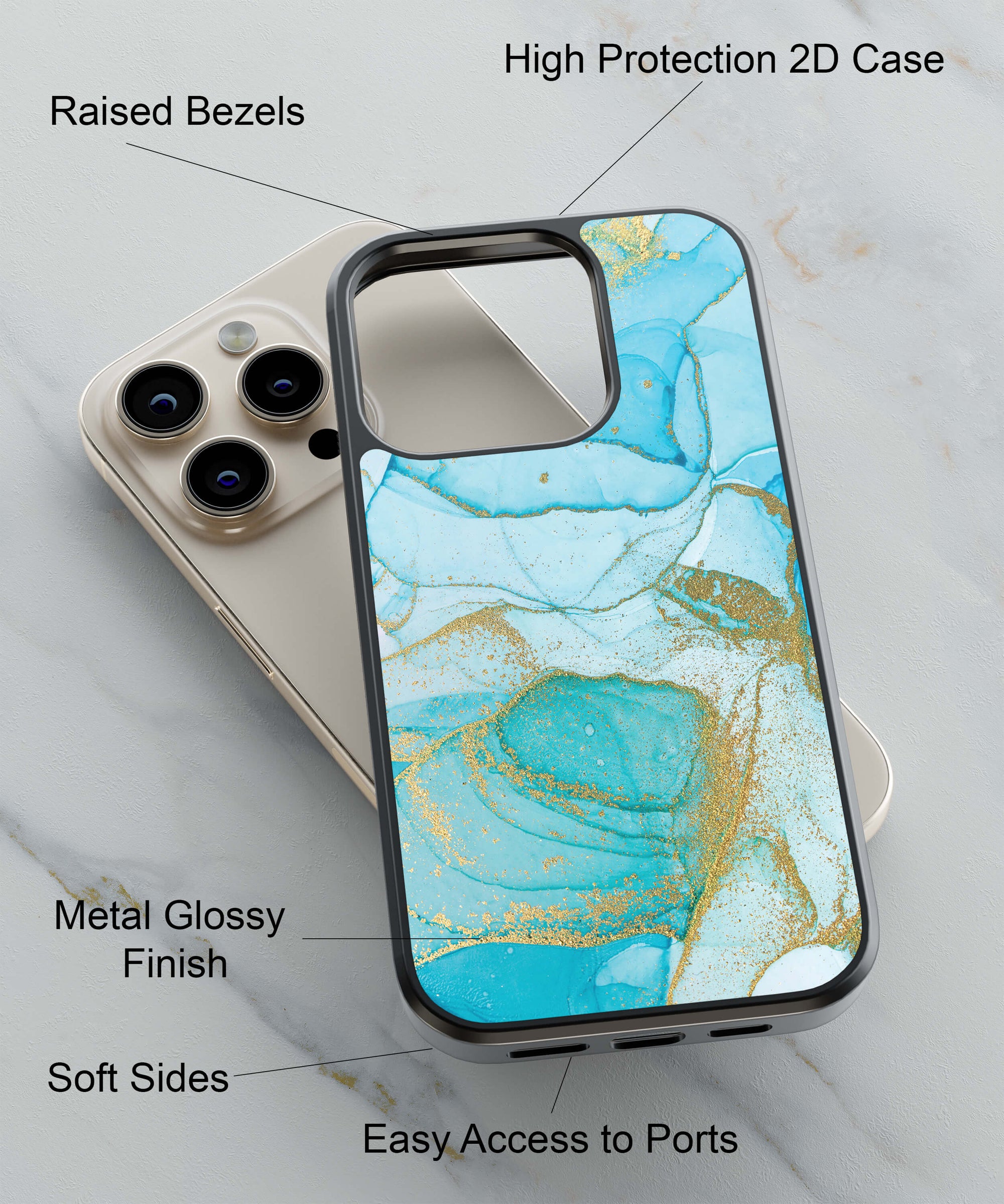 Blue Previous Marble Back Cover for 2D Hybrid TPU And Metal CaseIK0028Hybrid Metal TPU