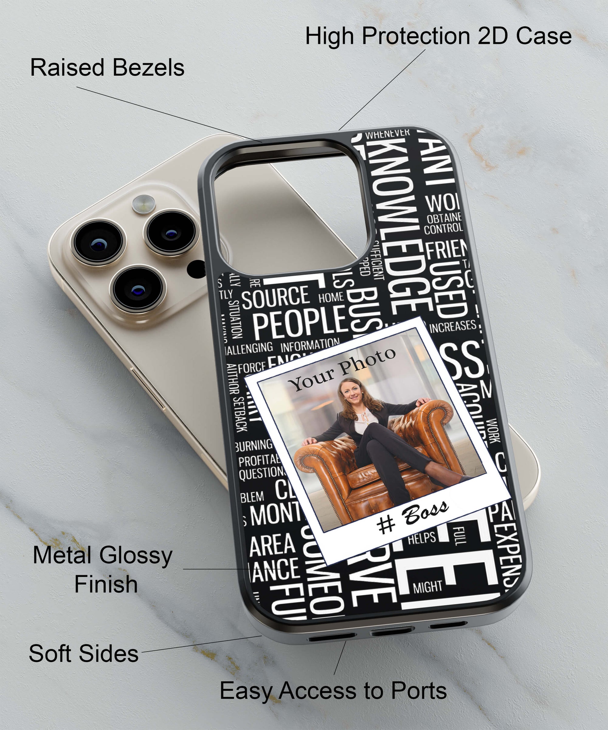 Boss with Photo Back Cover for 2D Hybrid TPU And Metal CaseA0528Hybrid Metal TPU