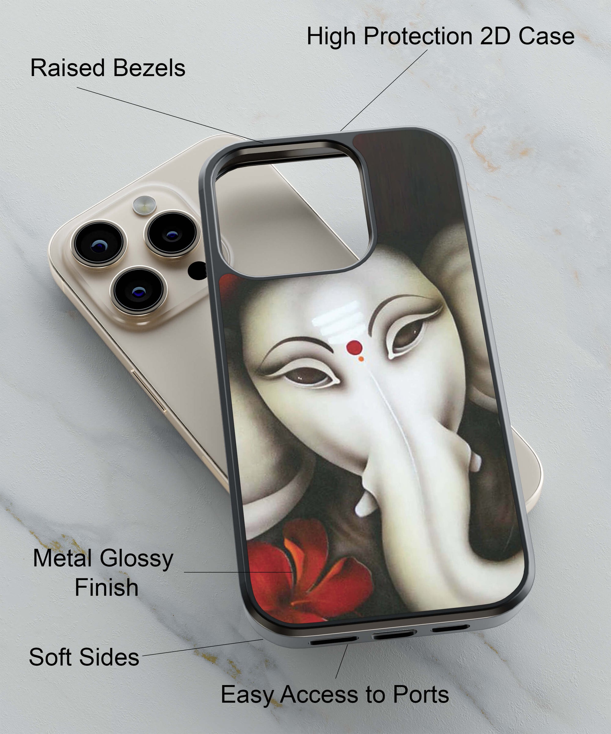 Calm Ganesha Back Cover for 2D Hybrid TPU And Metal CaseD1543Hybrid Metal TPU