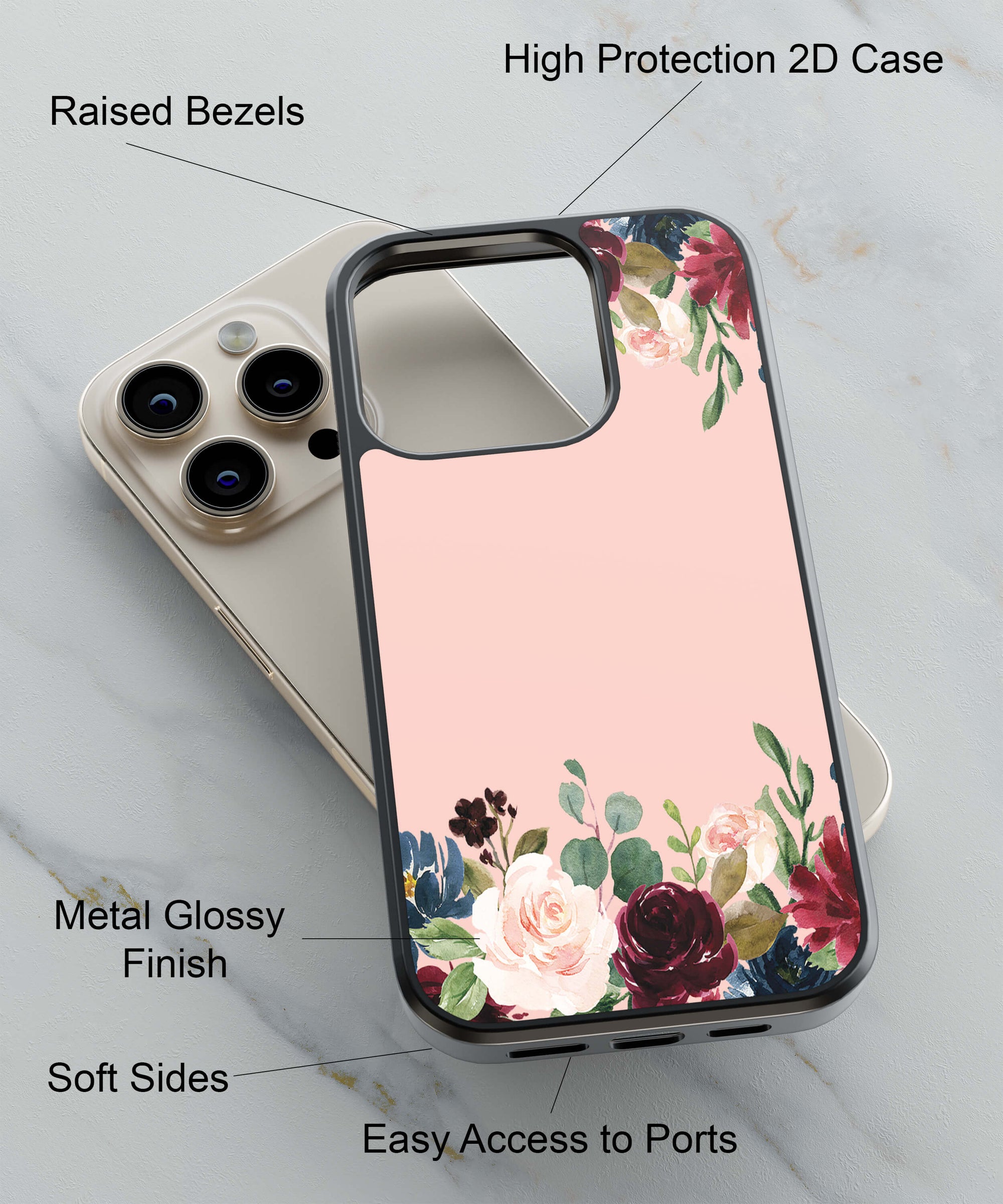 Colorful Flowers All Around Back Cover for 2D Hybrid TPU And Metal CaseAA0156Hybrid Metal TPU