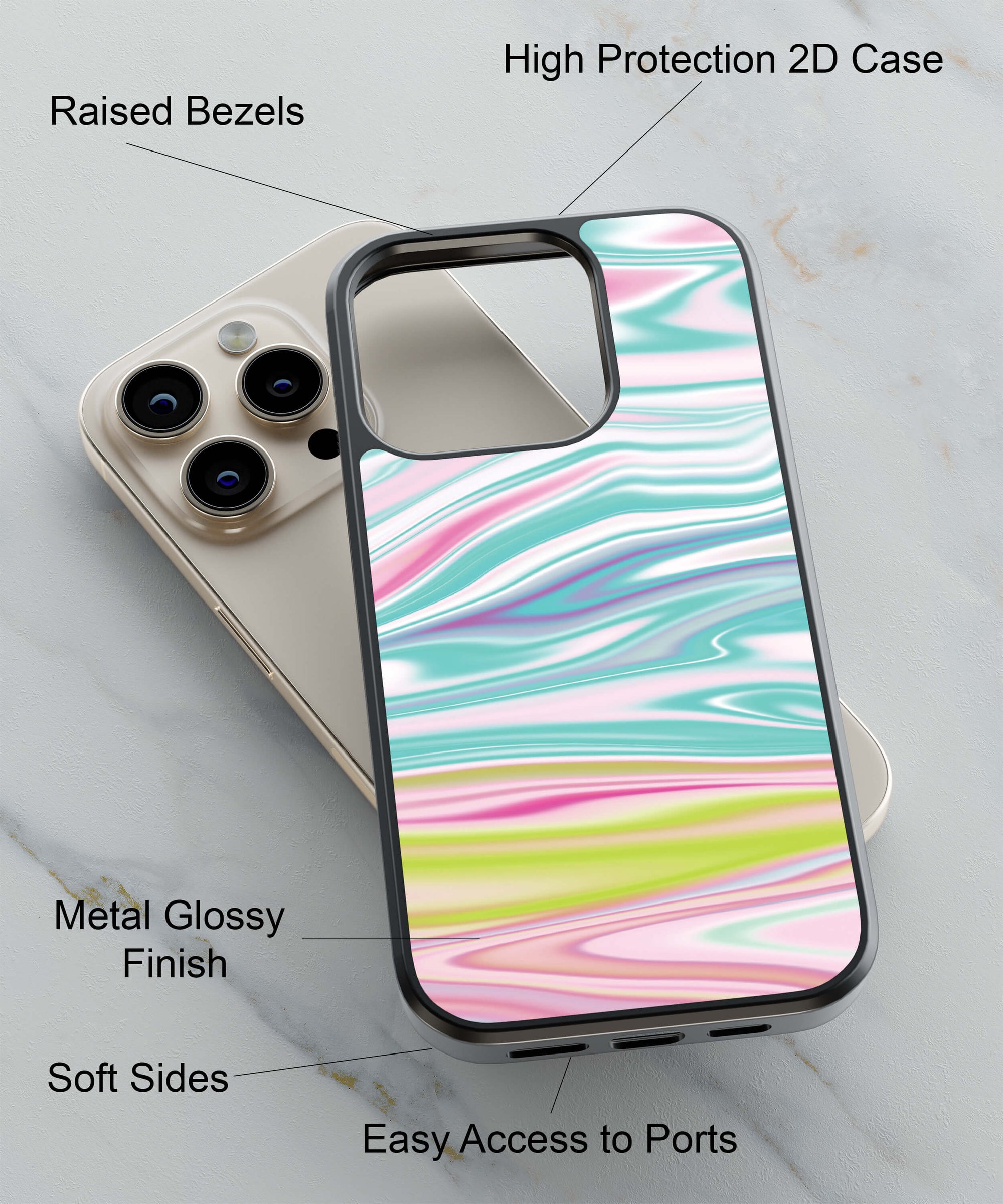 Colourful Marble Back Cover for 2D Hybrid TPU And Metal CaseG0200Hybrid Metal TPU