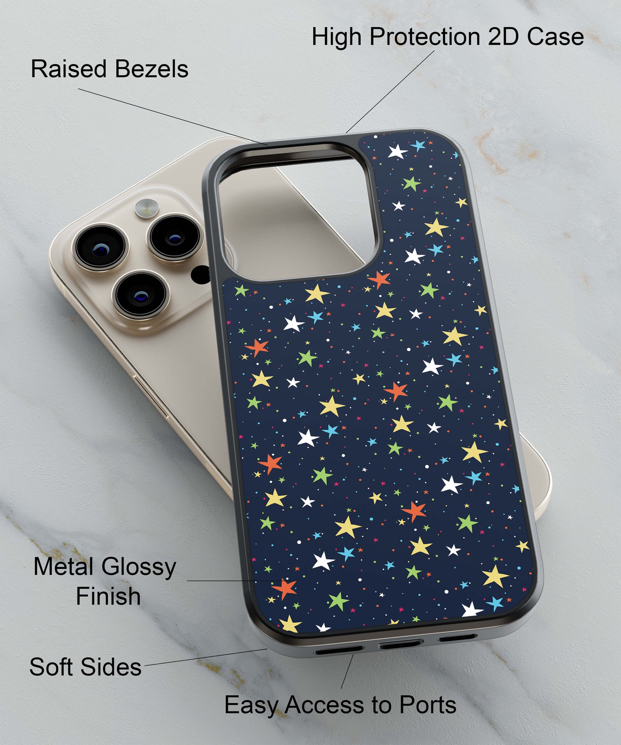 Colourful Stars Back Cover for 2D Hybrid TPU And Metal CaseA0145Hybrid Metal TPU