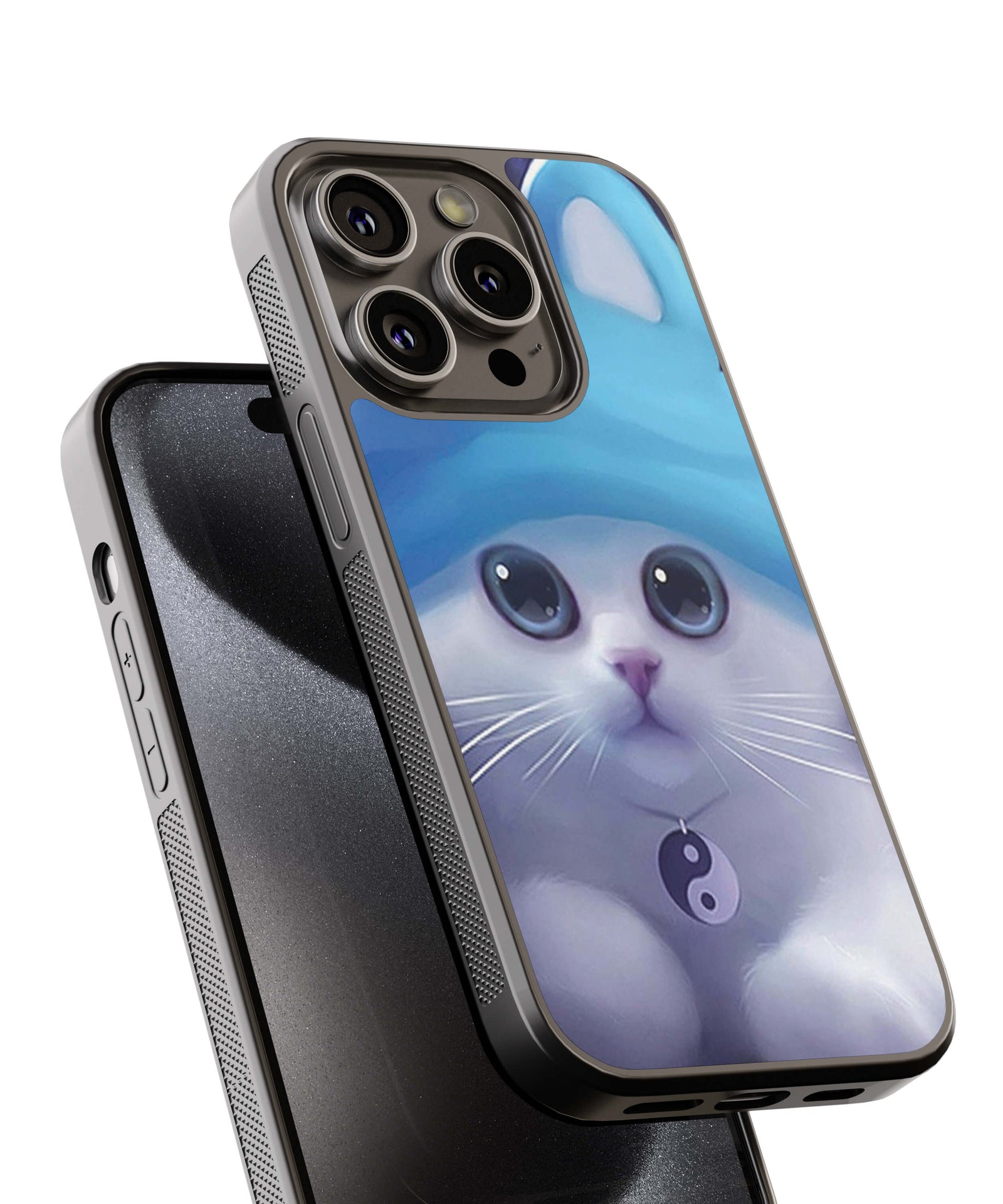 Cute Animated Cat Wearing A Peace Charm Back Cover for 2D Hybrid TPU And Metal CaseBT0039Hybrid Metal TPU