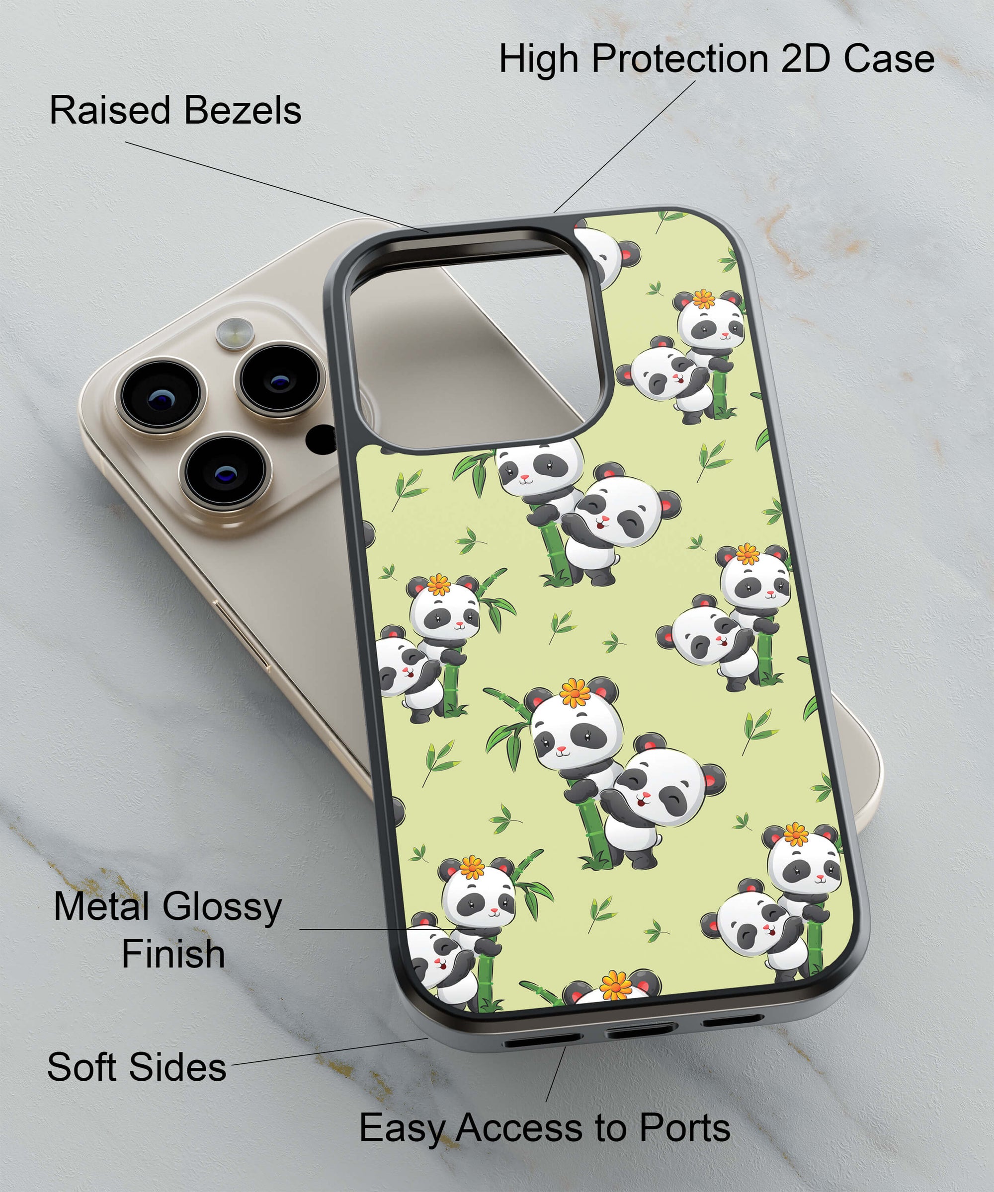 Cutie Pandas Back Cover for 2D Hybrid TPU And Metal CaseIK0020Hybrid Metal TPU