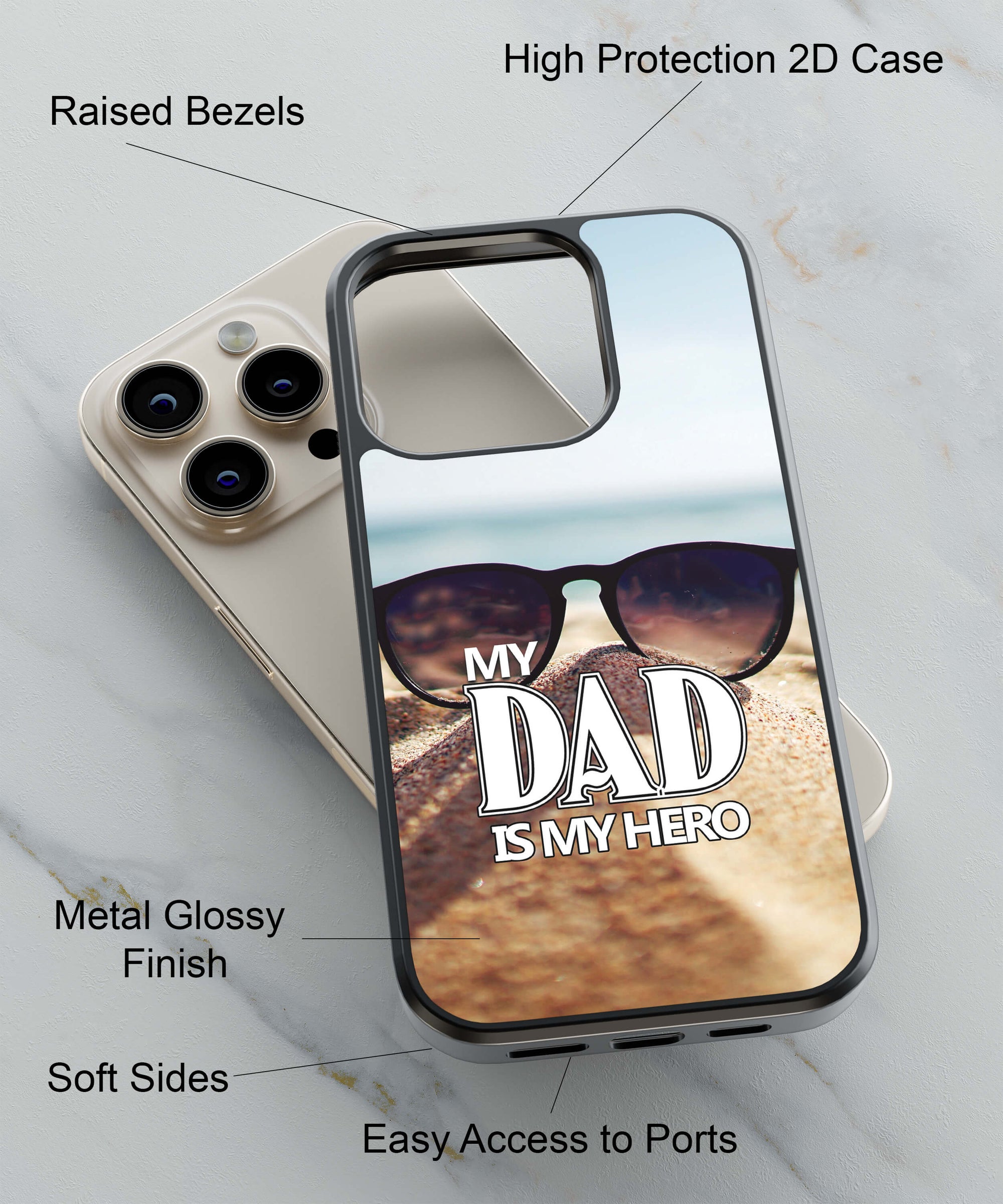 Dad is My Hero Back Cover for 2D Hybrid TPU And Metal CaseU0123Hybrid Metal TPU